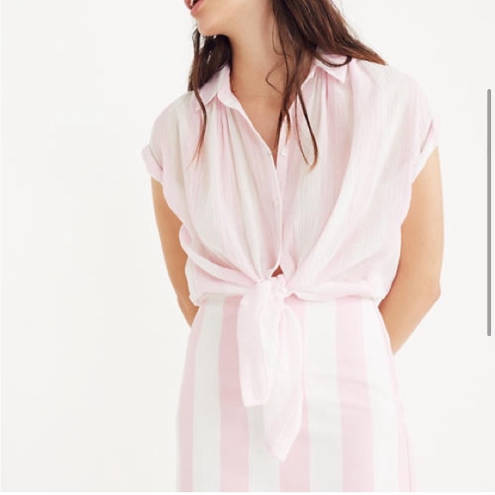 Madewell SET 🩷 Central Tunic In Cara Pink Stripe Button Down Top AND Skirt - Picture 5 of 12